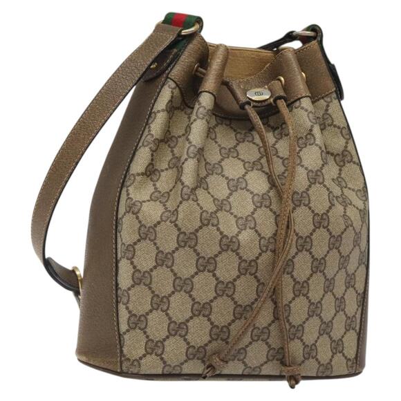 GUCCI GG Supreme Web Sherry Line Bag Pvc Beige Gold 41 02 034 - Picture 1 of 16